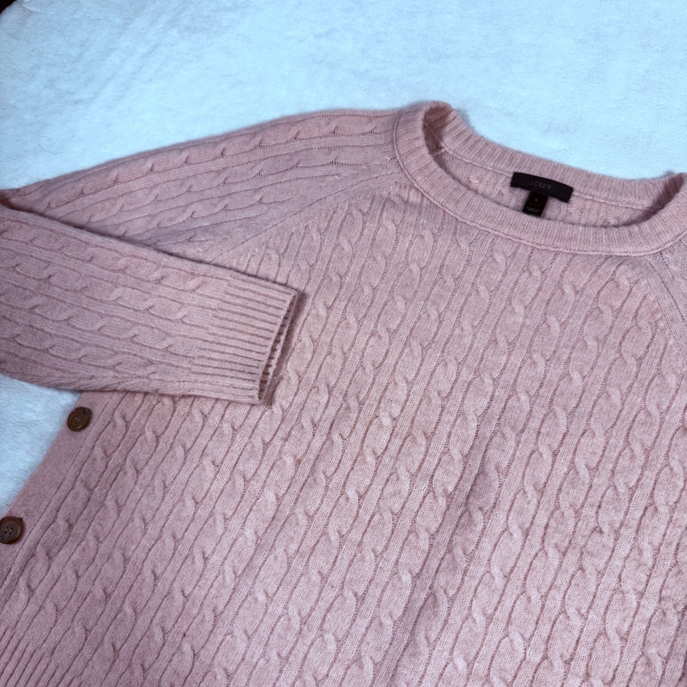 J.Crew Womens Peach‎ Pink Cable Knit Side Button Wool Blend Sweater Large